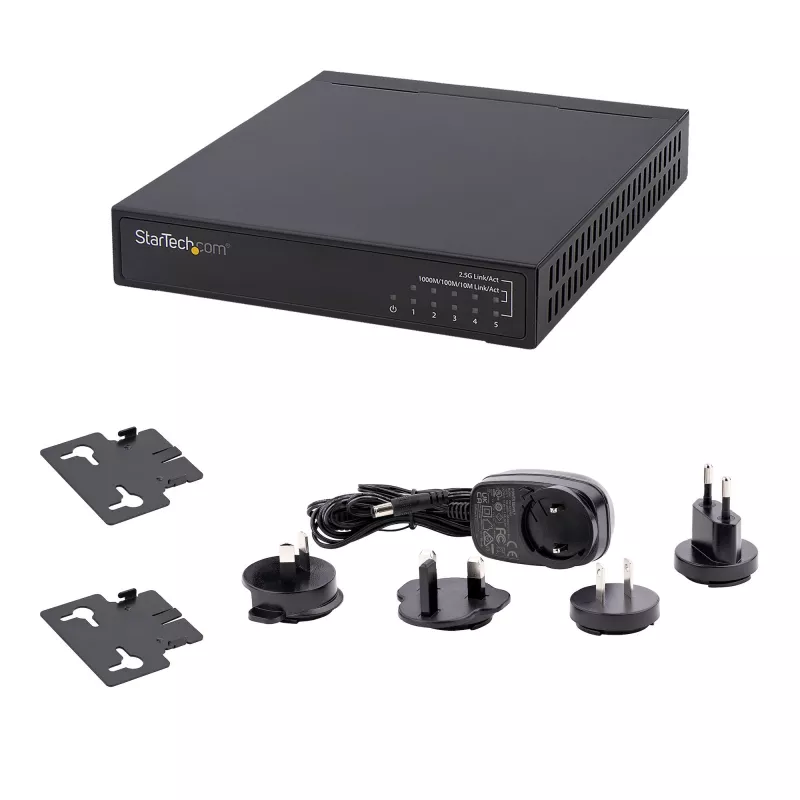 StarTech.com Switch 2.5G no gestionado – Switch Gigabit de 5 puertos – Switch Ethernet 2.5GBASE-T no gestionado – Splitter Ethernet – Montaje en carril DIN o pared – Multi-Gigabit – Auto-MDIX – 9K Jumbo