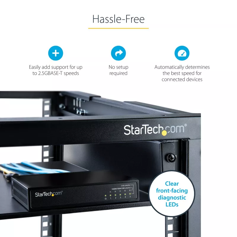 StarTech.com Switch 2.5G no gestionado – Switch Gigabit de 5 puertos – Switch Ethernet 2.5GBASE-T no gestionado – Splitter Ethernet – Montaje en carril DIN o pared – Multi-Gigabit – Auto-MDIX – 9K Jumbo