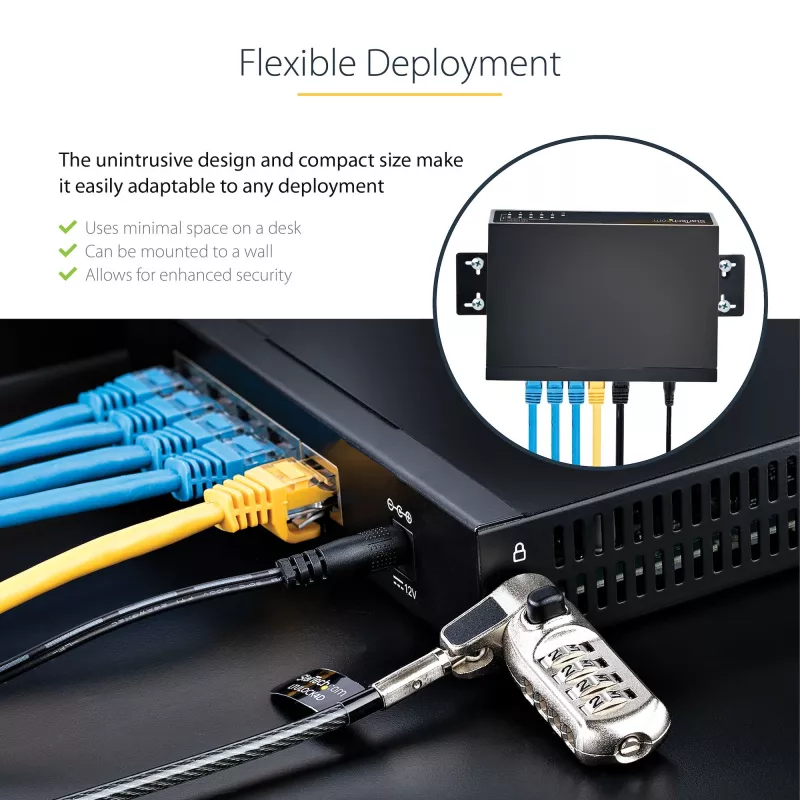 StarTech.com Switch 2.5G no gestionado – Switch Gigabit de 5 puertos – Switch Ethernet 2.5GBASE-T no gestionado – Splitter Ethernet – Montaje en carril DIN o pared – Multi-Gigabit – Auto-MDIX – 9K Jumbo