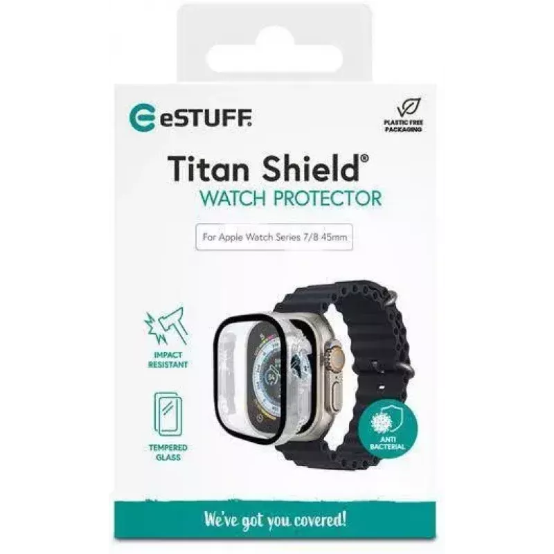 Protector de pantalla Full Body eSTUFF Titan Shield para Apple Watch Series 9/8/7 45 mm – transparente