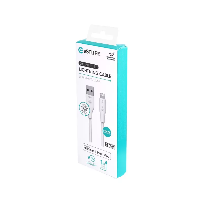 Cable Lightning eSTUFF ES601170 1m USB-A 2,4A 5V blanco