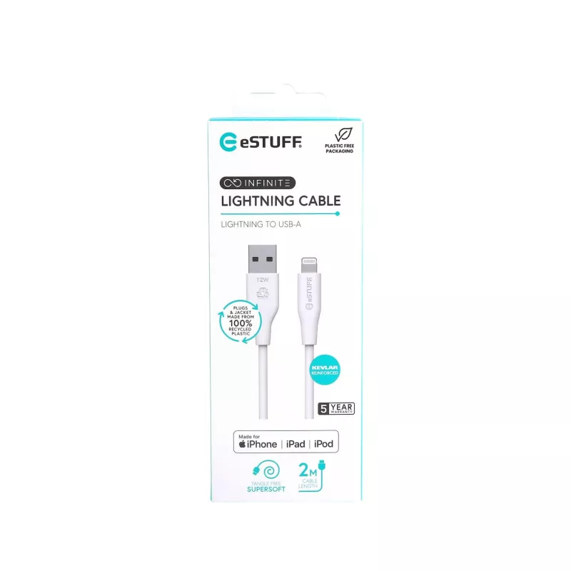 Cable Lightning eSTUFF ES601270 2 m blanco 2,4 A
