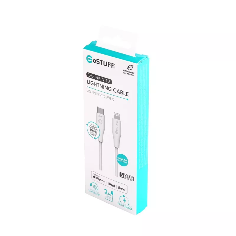 Cable Lightning eSTUFF ES602270 3m USB-C 2,4A blanco