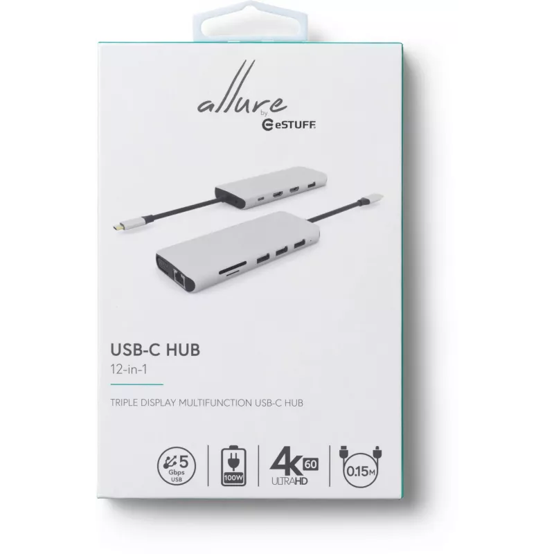 eSTUFF ES623009 Hub de interfaces USB 3.2 Gen 1 (3.1 Gen 1) Type-C 5000 Mbit/s Gris