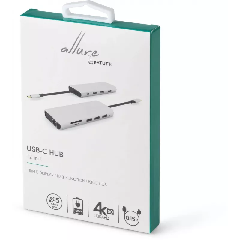 eSTUFF ES623009 Hub de interfaces USB 3.2 Gen 1 (3.1 Gen 1) Type-C 5000 Mbit/s Gris