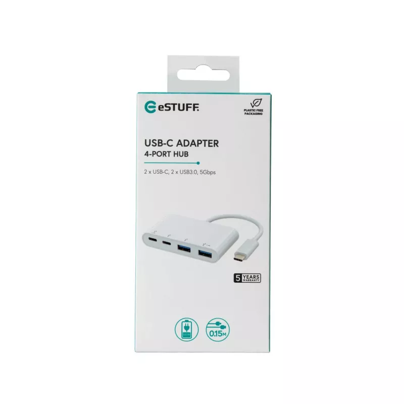 Hub USB eSTUFF USB-C a 2 x USB 3.0 y 2 x USB-C 3.1 10000 Mbit/s Blanco
