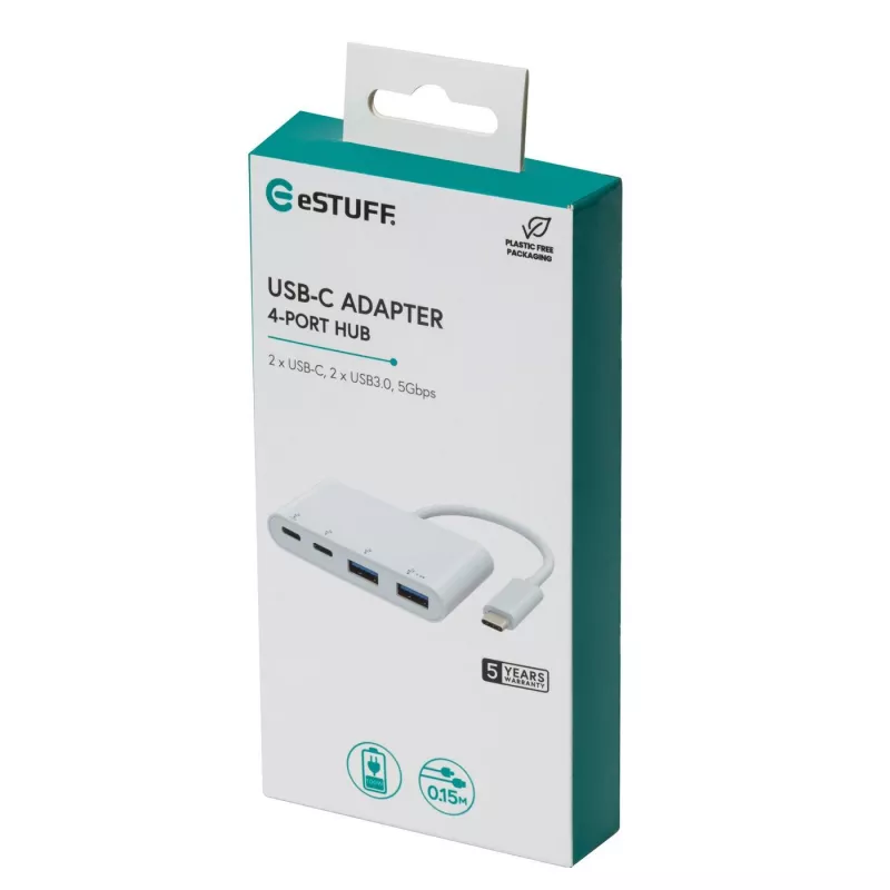 Hub USB eSTUFF USB-C a 2 x USB 3.0 y 2 x USB-C 3.1 10000 Mbit/s Blanco