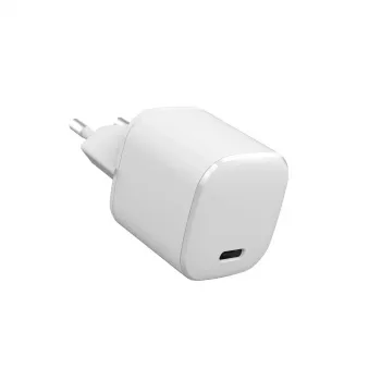 eSTUFF 100% plástico reciclado - Cargador doméstico USB-C PD 3A 20W, enchufe EU - Blanco