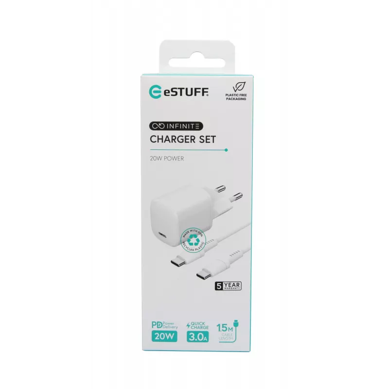 Cargador de dispositivos móviles eSTUFF ES637500 12V USB Type-C 1,5 m Blanco