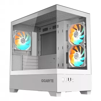 Caja de PC GIGABYTE C201 PANORAMIC ICE – Mid Tower, m-ATX, soporte para radiador de 360 mm, 3 ventiladores preinstalados, USB 3.0, soporte para RGB Fusion