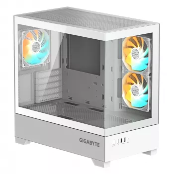 Caja de PC GIGABYTE C201 PANORAMIC ICE – Mid Tower, m-ATX, soporte para radiador de 360 mm, 3 ventiladores preinstalados, USB 3.0, soporte para RGB Fusion
