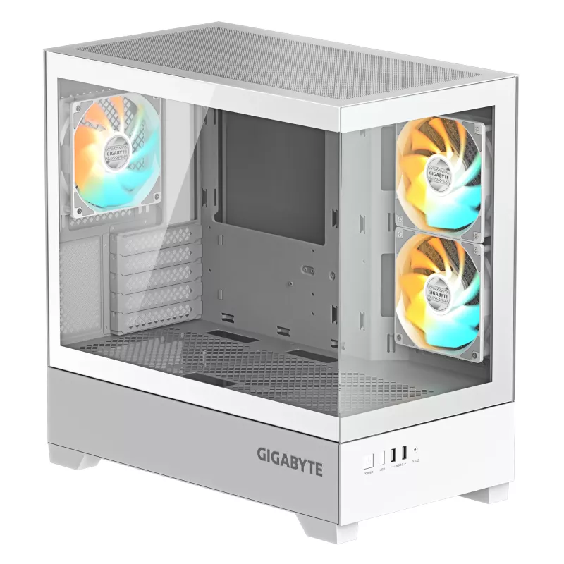 Caja de PC GIGABYTE C201 PANORAMIC ICE – Mid Tower, m-ATX, soporte para radiador de 360 mm, 3 ventiladores preinstalados, USB 3.0, soporte para RGB Fusion