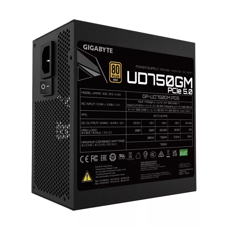 Fuente de alimentación GIGABYTE UD750GM PG5 750 W 20+4 pines ATX ATX negra