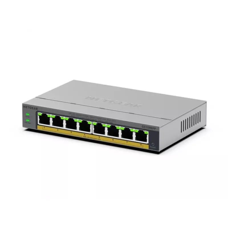 NETGEAR GS108EPP no gestionado Gigabit Ethernet (10/100/1000) Power over Ethernet (PoE) sobremesa/montaje en pared gris