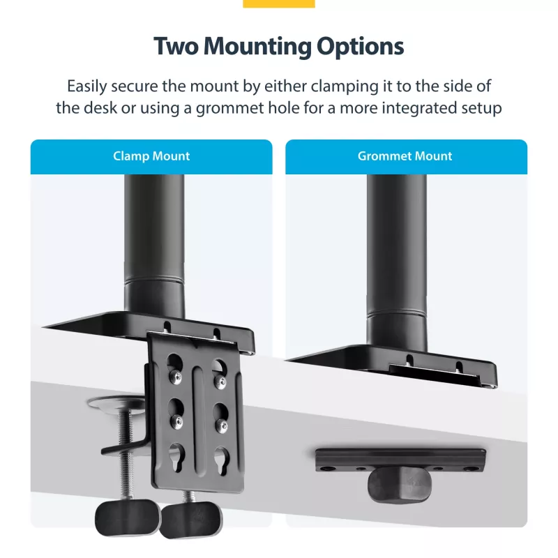StarTech.com H1M1AG1-MONITOR-ARM soporte de escritorio para monitores ultrapanorámicos curvos de 49 pulgadas, brazo mecánico de resorte, brazo giratorio, VESA, pinza en C / montaje en orificio, máx. 44 lb