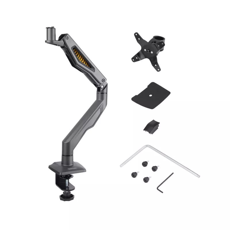 StarTech.com H1M1AG2-MONITOR-ARM soporte de escritorio para monitor, para pantallas de hasta 32 pulgadas, brazo articulado, pinza en C, compatible con TAA, plástico/acero, negro