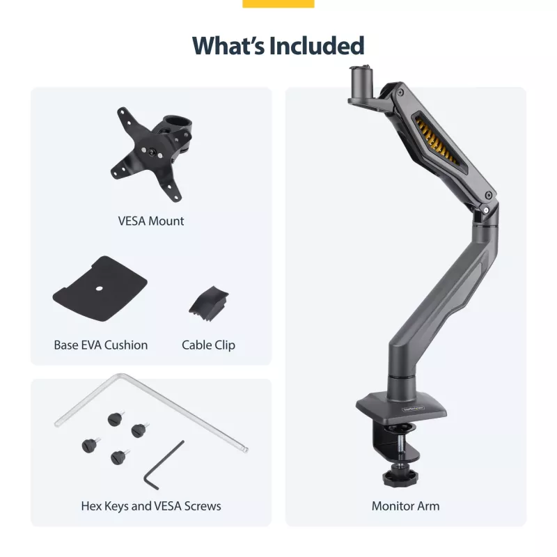 StarTech.com H1M1AG2-MONITOR-ARM soporte de escritorio para monitor, para pantallas de hasta 32 pulgadas, brazo articulado, pinza en C, compatible con TAA, plástico/acero, negro