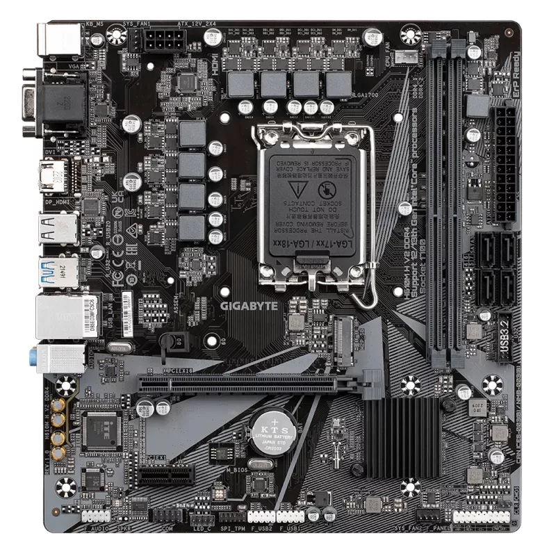 Placa base GIGABYTE H610M H V2 DDR4 - Compatible con Intel Core de 14.ª generación, VRM digital híbrido 6+1+1, hasta 3200 MHz DDR4 (OC), 1x PCIe 3.0 M.2, GbE LAN, USB 3.2 Gen 1