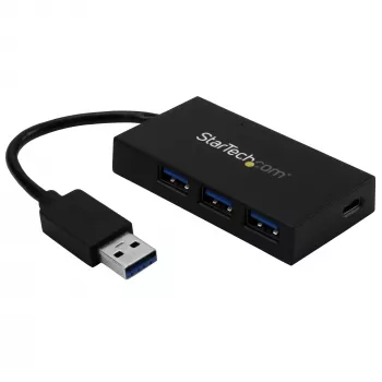 StarTech.com Hub USB 3.0 de 4 puertos - Hub USB Tipo-A con 1x USB-C y 3x USB-A (SuperSpeed 5 Gbit/s) - Alimentación por bus USB o adaptador de corriente - Hub de carga portátil USB 3.1/3.2 Gen 1 BC 1.2 con adaptador de corriente~Hub USB 3.0 de 4 puertos - Hub USB Tipo-A con 1x USB-C y 3x USB-A (SuperSpeed 5 Gbit/s) - Alimentación por bus USB o adaptador de corriente - Hub de carga portátil USB