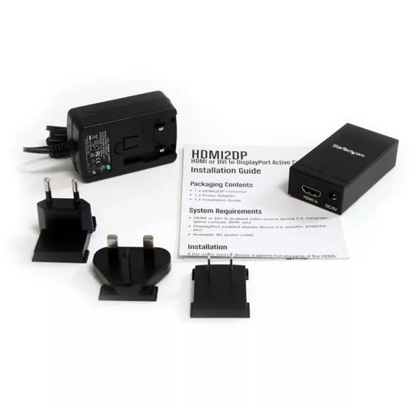 StarTech.com Convertidor activo de HDMI o DVI a DisplayPort, convertidor de vídeo activo, alimentación, negro, acero, CE, FCC, RoHS, 1920 x 1200 píxeles