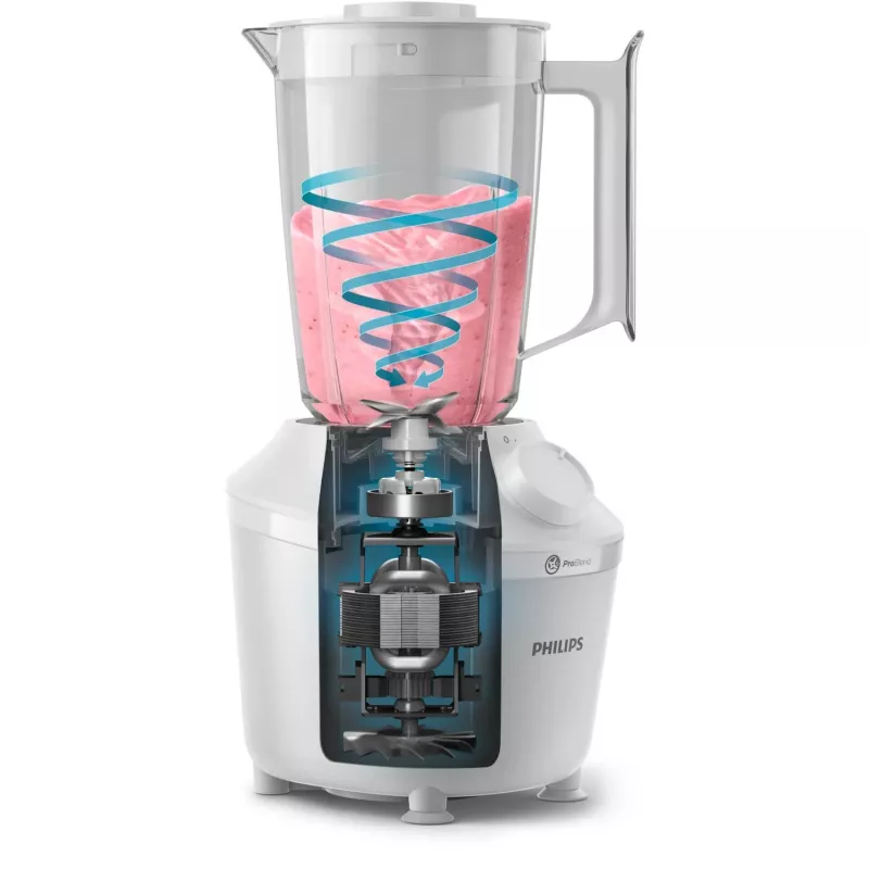 Batidora de vaso Philips HR2041/00 — 450 W, recipiente de plástico de 1,9 L, cuchillas de acero inoxidable, blanca