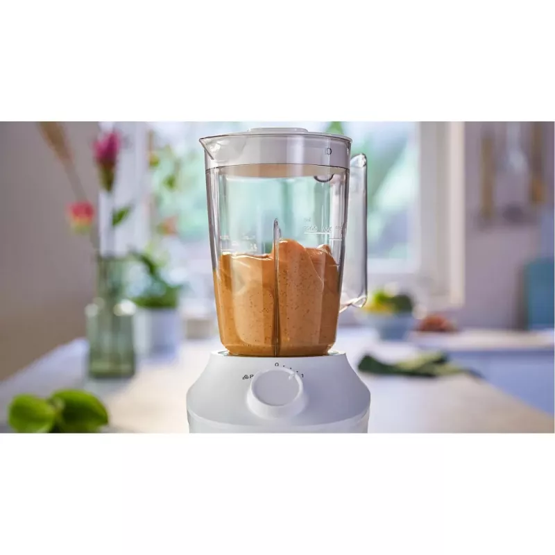 Batidora de vaso Philips HR2041/00 — 450 W, recipiente de plástico de 1,9 L, cuchillas de acero inoxidable, blanca