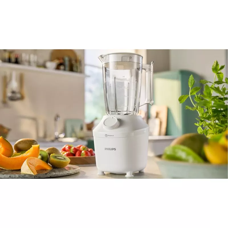 Batidora de vaso Philips HR2041/00 — 450 W, recipiente de plástico de 1,9 L, cuchillas de acero inoxidable, blanca