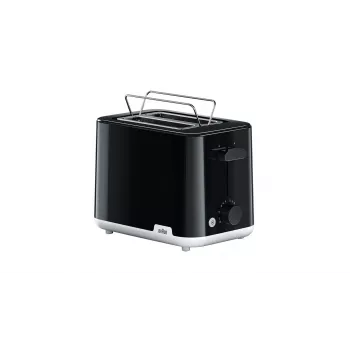 Tostadora BRAUN HT1010BK — 2 rebanadas, 900 W, negra, carcasa de plástico, ranura 132×35×119 mm