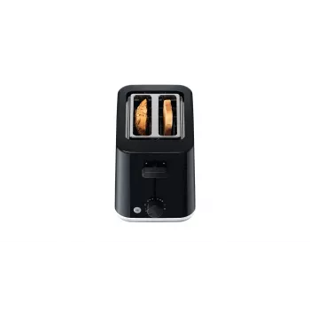 Tostadora BRAUN HT1010BK — 2 rebanadas, 900 W, negra, carcasa de plástico, ranura 132×35×119 mm