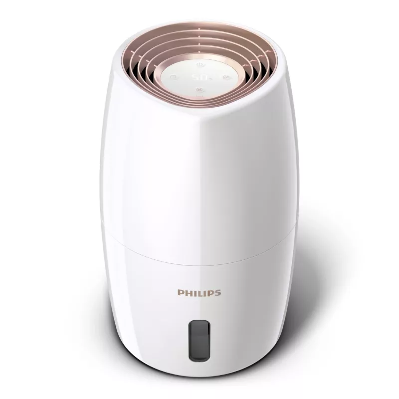 Humidificador Philips HU2716/10 – depósito de 2 L, 17 W, 220–240 V, blanco/oro rosa, compacto 220×220×350 mm