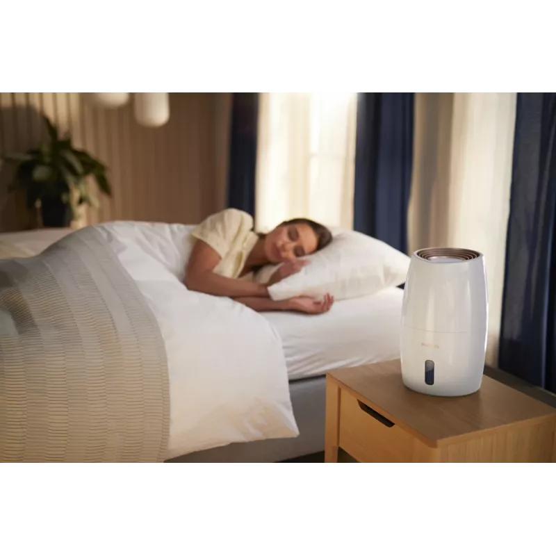 Humidificador Philips HU2716/10 – depósito de 2 L, 17 W, 220–240 V, blanco/oro rosa, compacto 220×220×350 mm