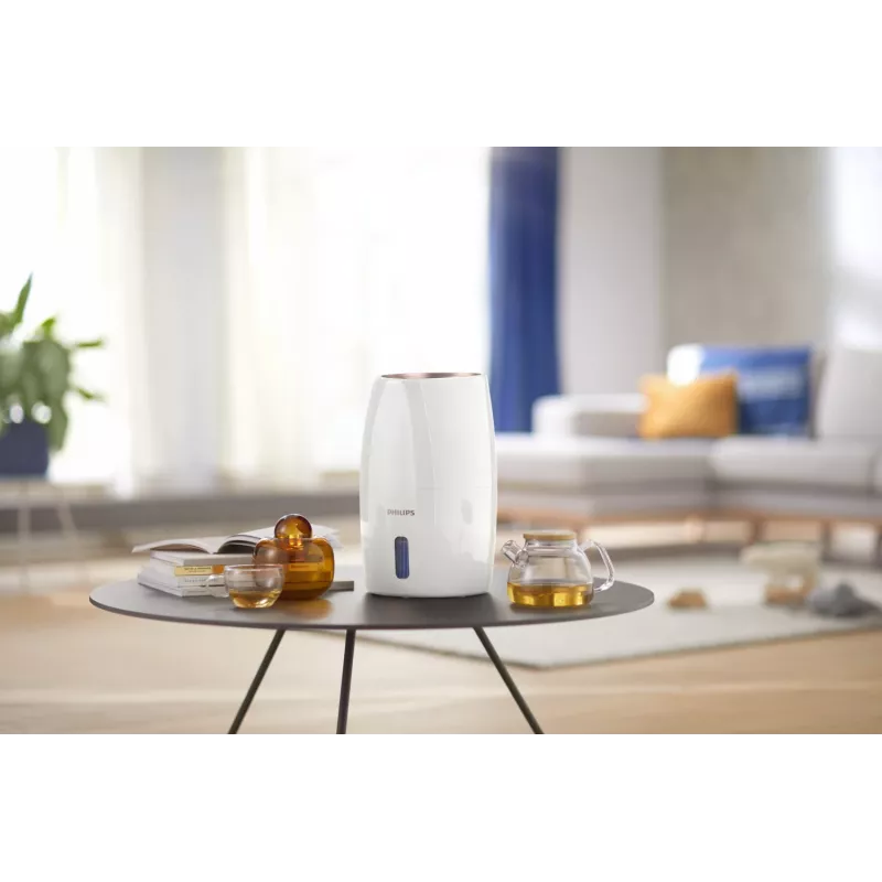 Humidificador Philips HU2716/10 – depósito de 2 L, 17 W, 220–240 V, blanco/oro rosa, compacto 220×220×350 mm