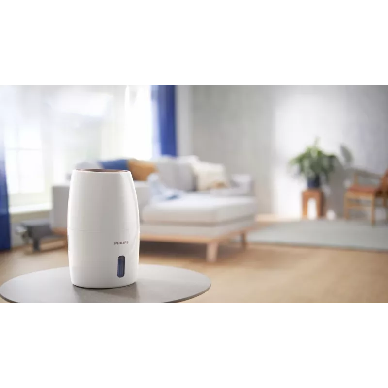 Humidificador Philips HU2716/10 – depósito de 2 L, 17 W, 220–240 V, blanco/oro rosa, compacto 220×220×350 mm
