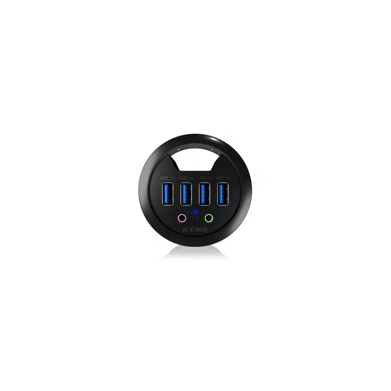 Hub de sobremesa ICY BOX IB-HUB1403A, 4 puertos USB 3.0, con entrada/salida de audio, negro