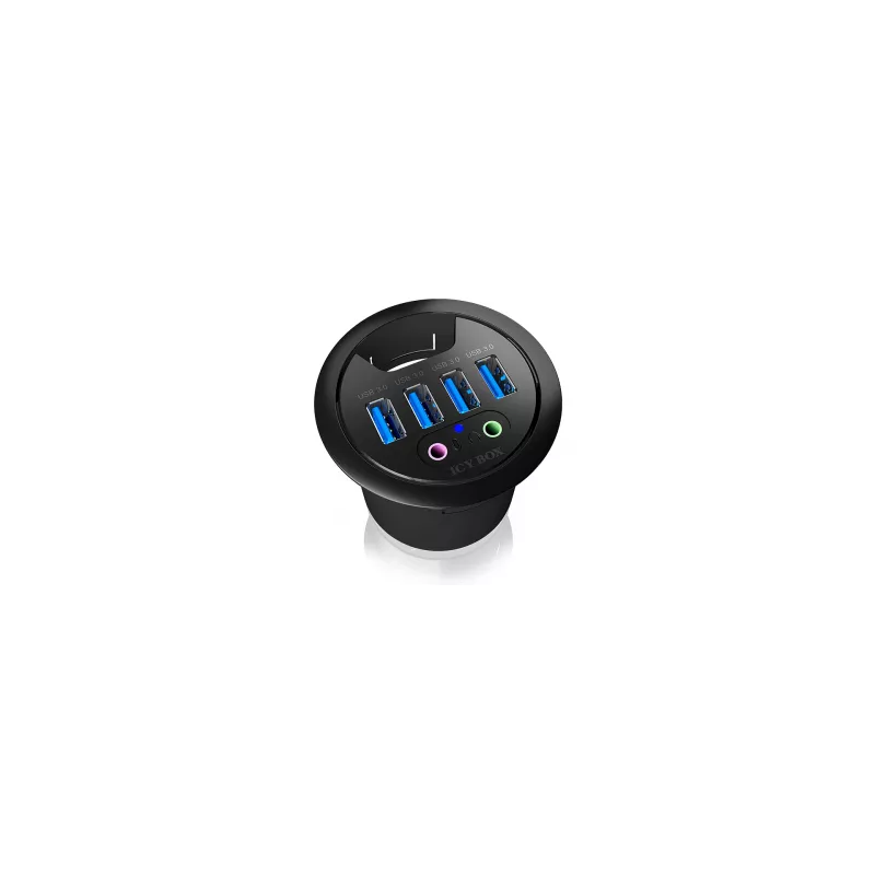 Hub de sobremesa ICY BOX IB-HUB1403A, 4 puertos USB 3.0, con entrada/salida de audio, negro