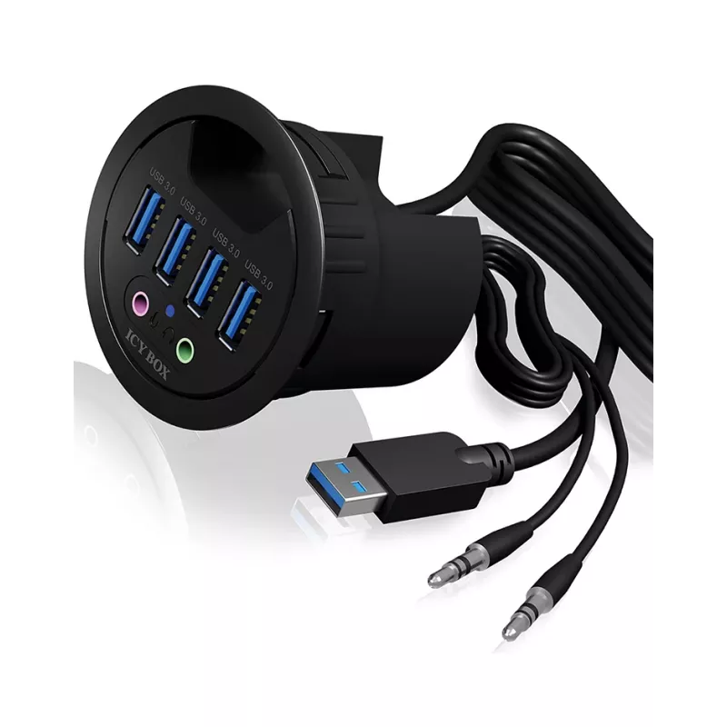 Hub de sobremesa ICY BOX IB-HUB1403A, 4 puertos USB 3.0, con entrada/salida de audio, negro
