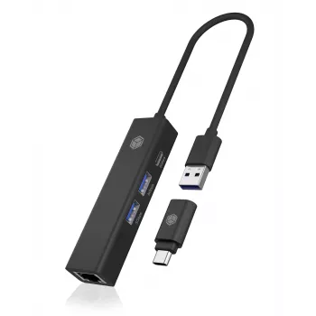 ICY BOX IB-HUB1439-LAN cableado USB 3.2 Gen 1 (3.1 Gen 1) Type-A negro