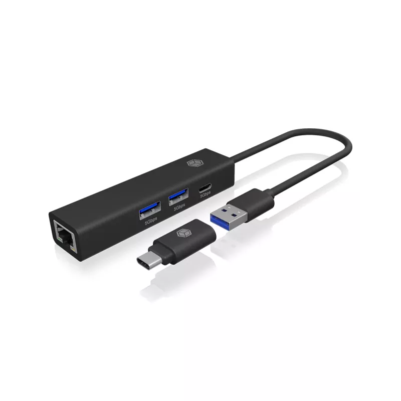 ICY BOX IB-HUB1439-LAN cableado USB 3.2 Gen 1 (3.1 Gen 1) Type-A negro
