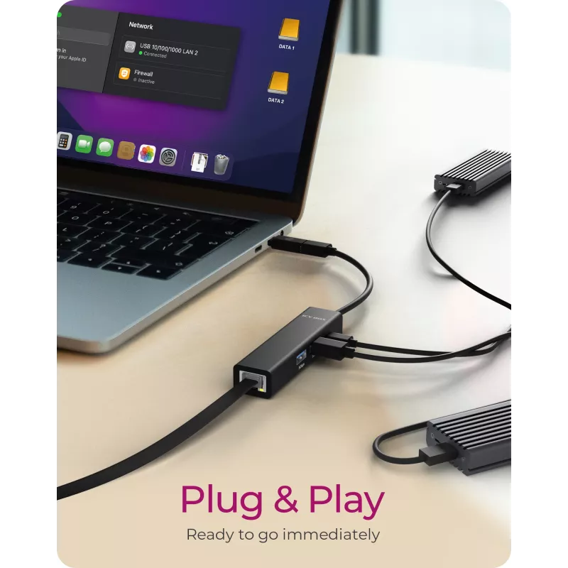 ICY BOX IB-HUB1439-LAN cableado USB 3.2 Gen 1 (3.1 Gen 1) Type-A negro