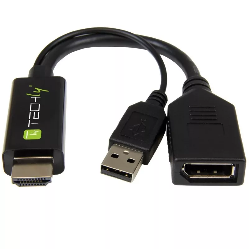 Techly ICOC-HDMI-DP12A adaptador de HDMI a DisplayPort con alimentación USB, 4K 30 Hz