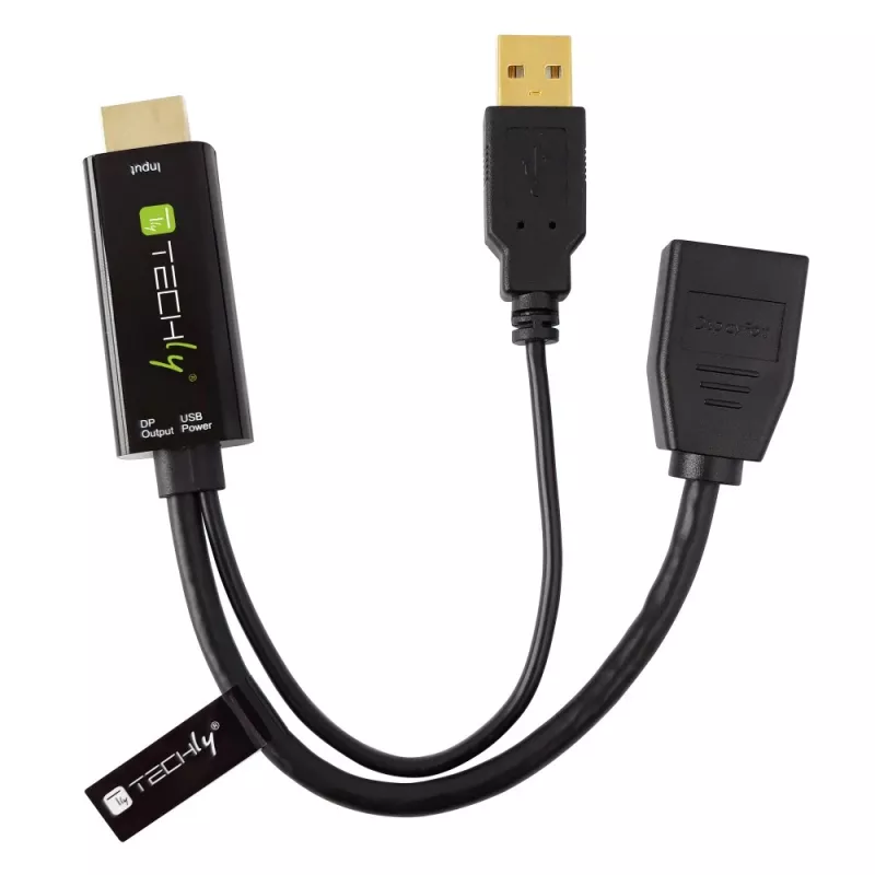 Techly ICOC-HDMI-DP12A adaptador de HDMI a DisplayPort con alimentación USB, 4K 30 Hz