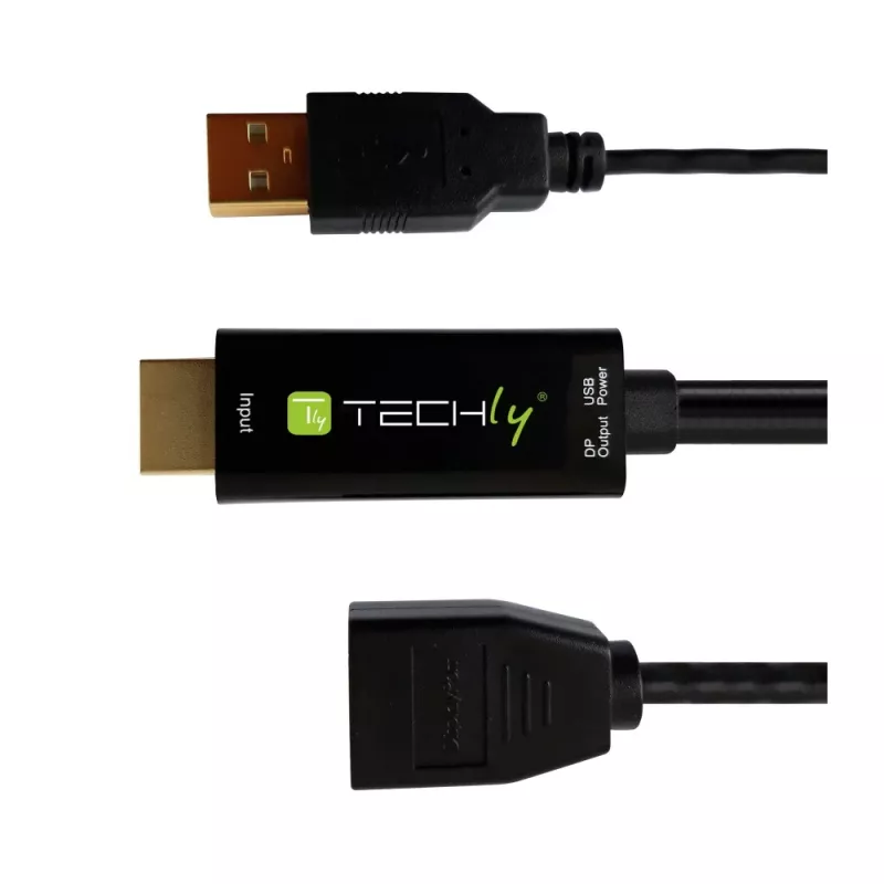 Techly ICOC-HDMI-DP12A adaptador de HDMI a DisplayPort con alimentación USB, 4K 30 Hz