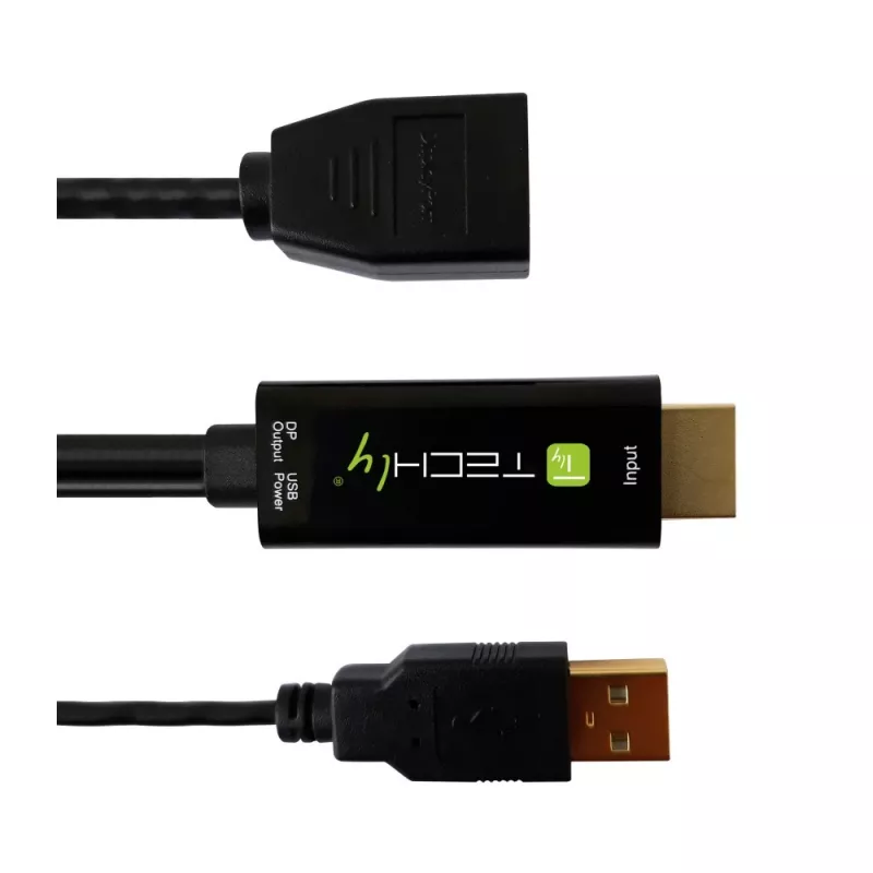 Techly ICOC-HDMI-DP12A adaptador de HDMI a DisplayPort con alimentación USB, 4K 30 Hz