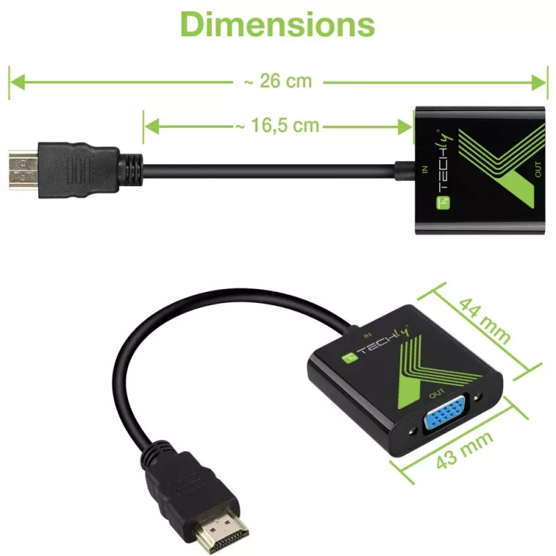 Adaptador convertidor de cable Techly HDMI a VGA con audio IDATA HDMI-VGA2A