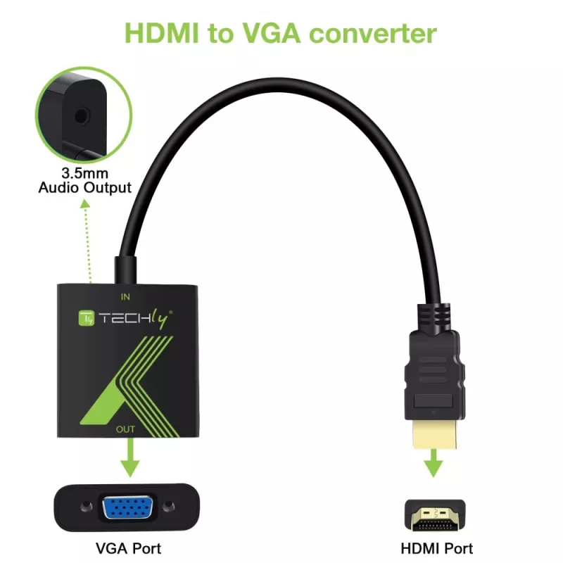 Adaptador convertidor de cable Techly HDMI a VGA con audio IDATA HDMI-VGA2A