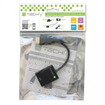 Adaptador convertidor de cable Techly HDMI a VGA con micro USB y audio IDATA HDMI-VGA2AU