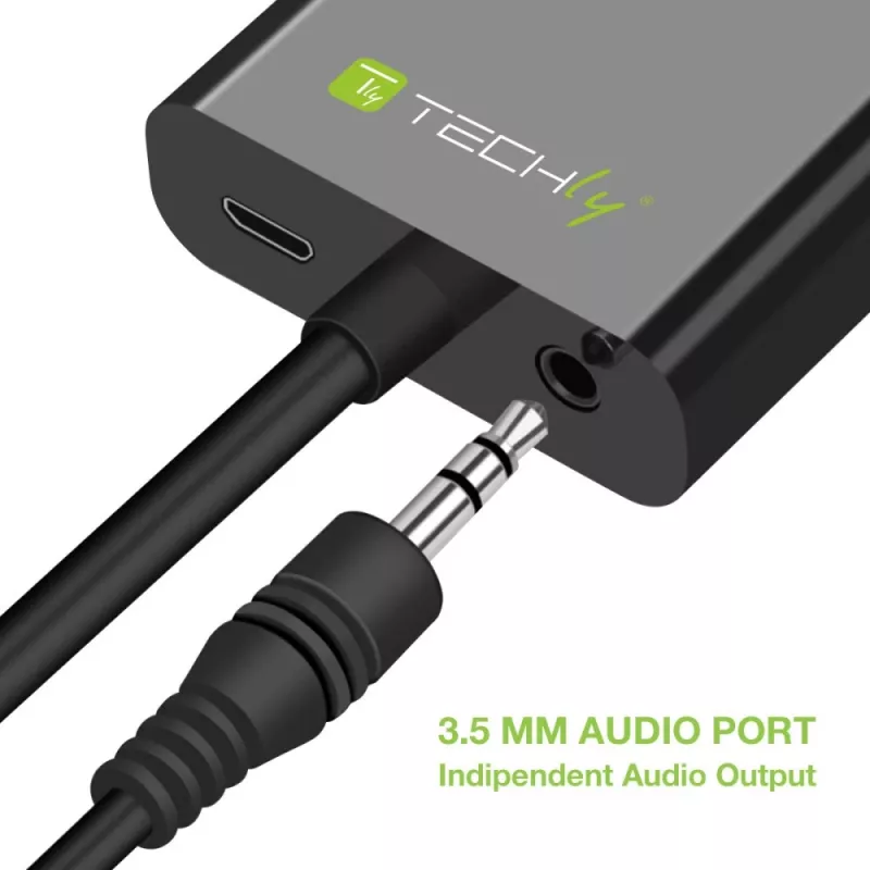 Adaptador convertidor de cable Techly HDMI a VGA con micro USB y audio IDATA HDMI-VGA2AU