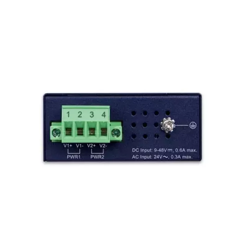 Switch Gigabit Ethernet no gestionado PLANET IGS-510TF — 4 x 10/100/1000 Mbps, conmutación 10 Gbit/s, 9–48V DC, montaje en pared