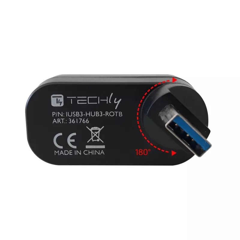 Techly IUSB3-HUB3-ROTB concentrador de interfaz USB 3.2 Gen 1 (3.1 Gen 1) Type-A 5000 Mbit/s negro