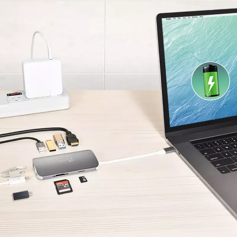 j5create JCD383 Adaptador múltiple USB-C™ 9 en 1, Plata y Blanco